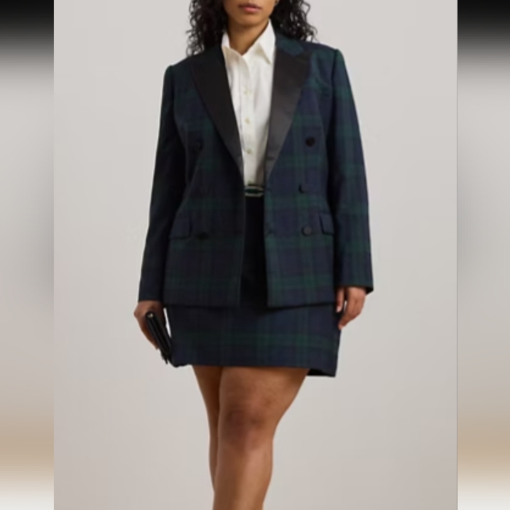 Vintage Lauren Ralph Lauren Short Plaid Wool Wrap Skirt Neat Leather Buckle